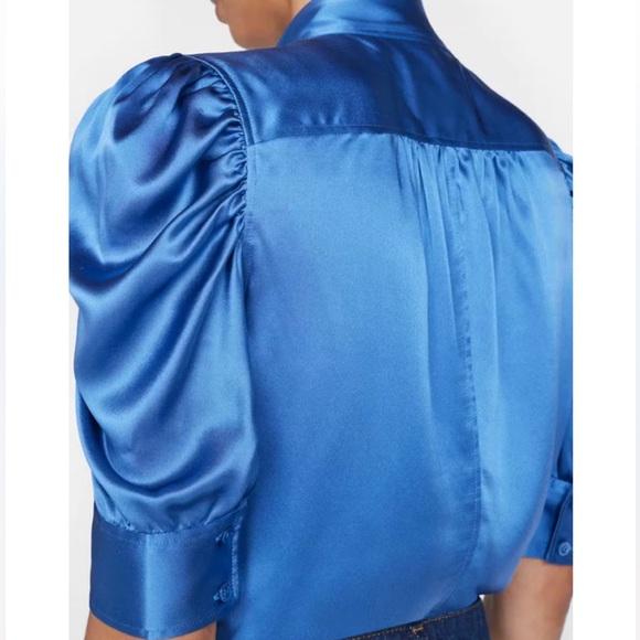 NWT💝FRAME Gillian Silk Collared Puff-Sleeve Top in Slate Blue Size S - Picture 15 of 16